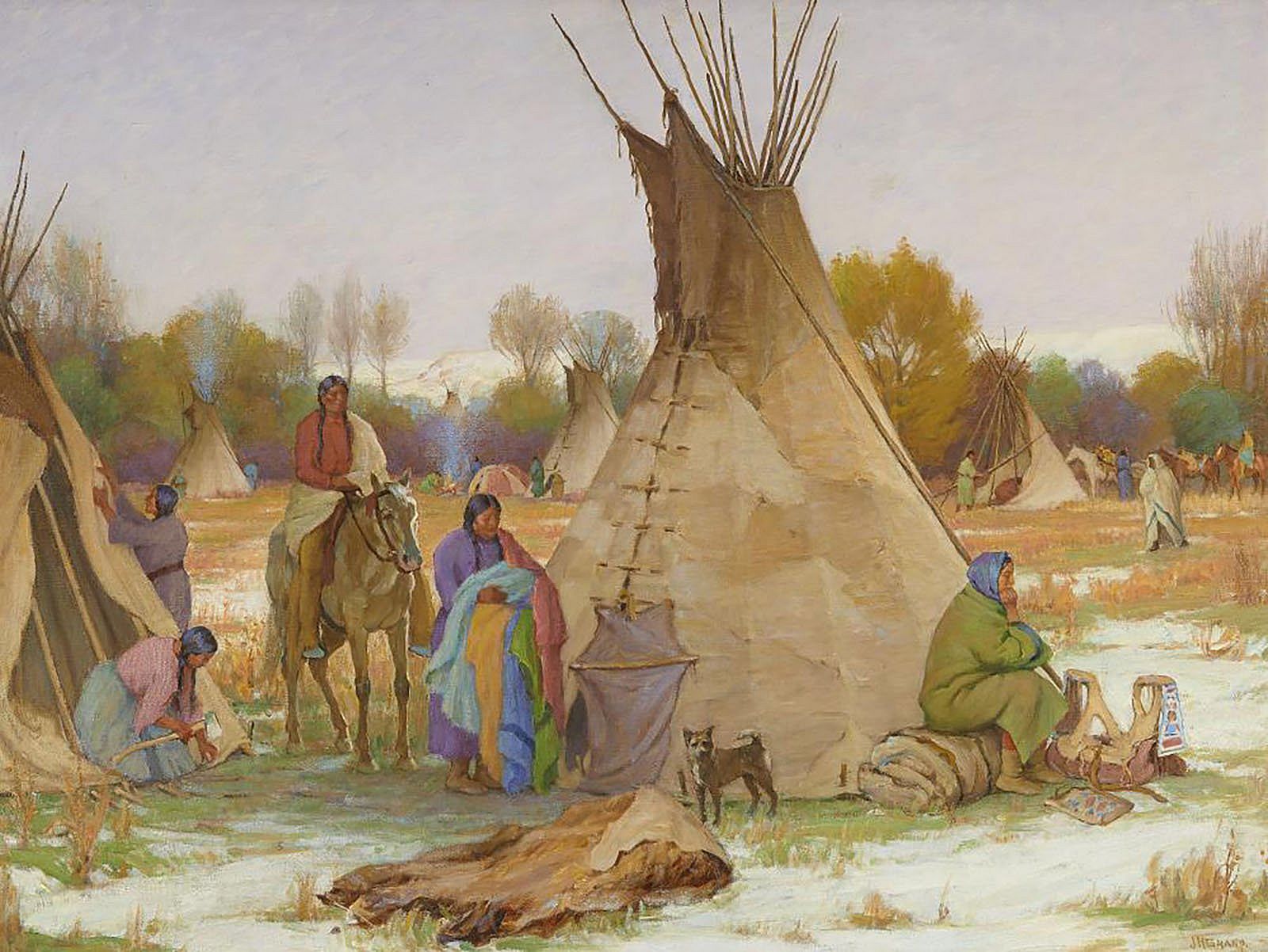 Crow Squaws Making Camp; [Making Camp, Crow Reservation]